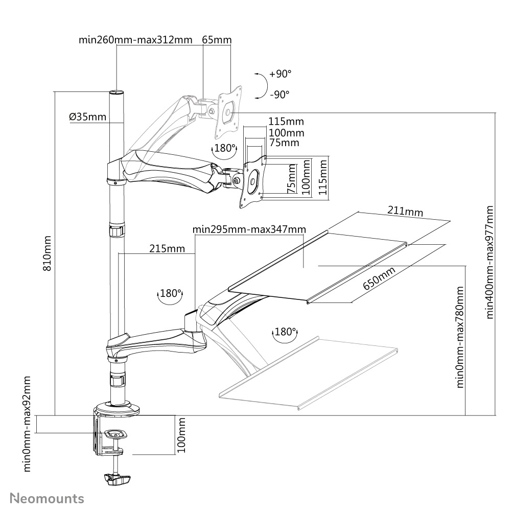 Neomounts FPMA-D500KEYB Postazione di lavoro in piedi da tavolo 10-27" - molla a gas